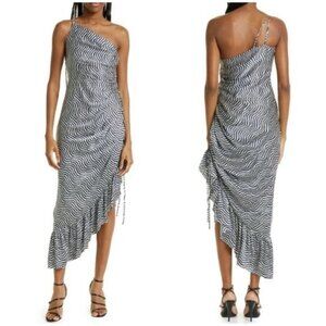 New CINQ À SEPT Christel One-shoulder Asymmetric Silk Midi Dress In Ivory/ Navy